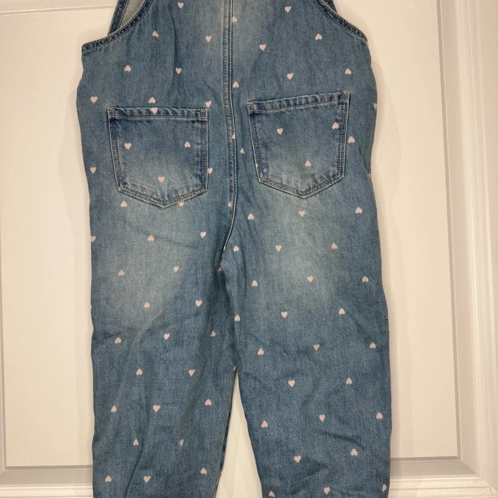 OshKosh Bgosh Girls Heart Print Denim Overalls Size 5T‎ Jumpsuit